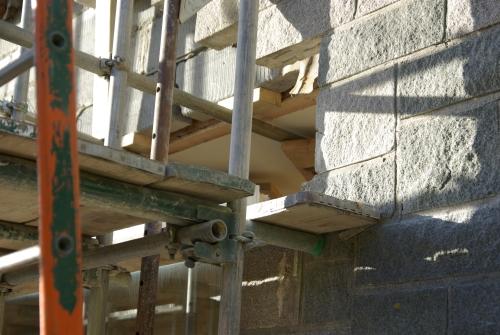 Looking through the scaffolding into the living room
