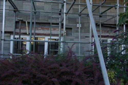 The builders have removed blocks from the front of the house, too