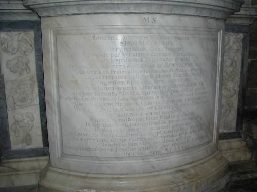 Inscription on the base of Simon Patrick's memorial